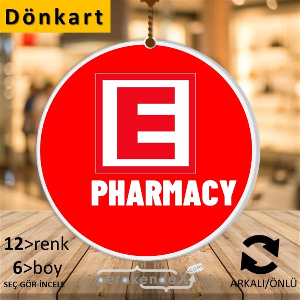 Pharmacy Yazısı DÖNKART -oval,çift yön baskıdön-kart