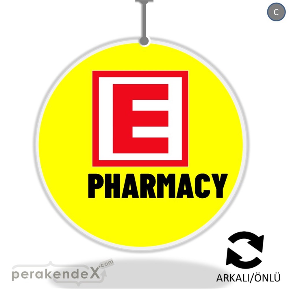 Pharmacy Yazısı DÖNKART -oval,çift yön baskıdön-kart