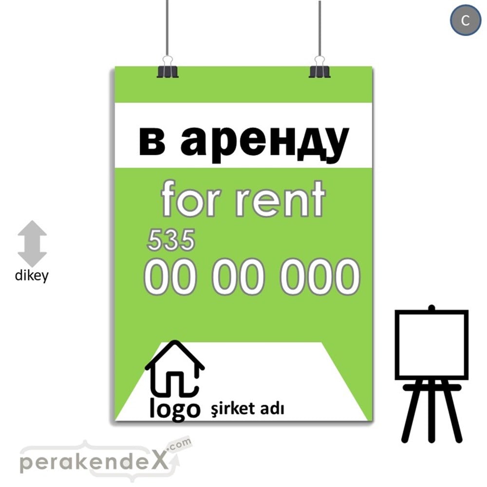 Rusça Kiralık Yazısı 003 SERT PLASTİK POSTER,  AFİŞ -dikdörtgen,tek yön baskısert plastik poster,  afiş