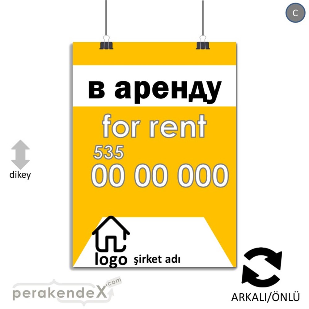 Rusça Kiralık Yazısı 003 SERT PLASTİK POSTER,  AFİŞ -dikdörtgen,çift yön baskısert plastik poster,  afiş