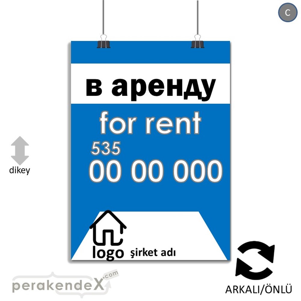 Rusça Kiralık Yazısı 003 SERT PLASTİK POSTER,  AFİŞ -dikdörtgen,çift yön baskısert plastik poster,  afiş