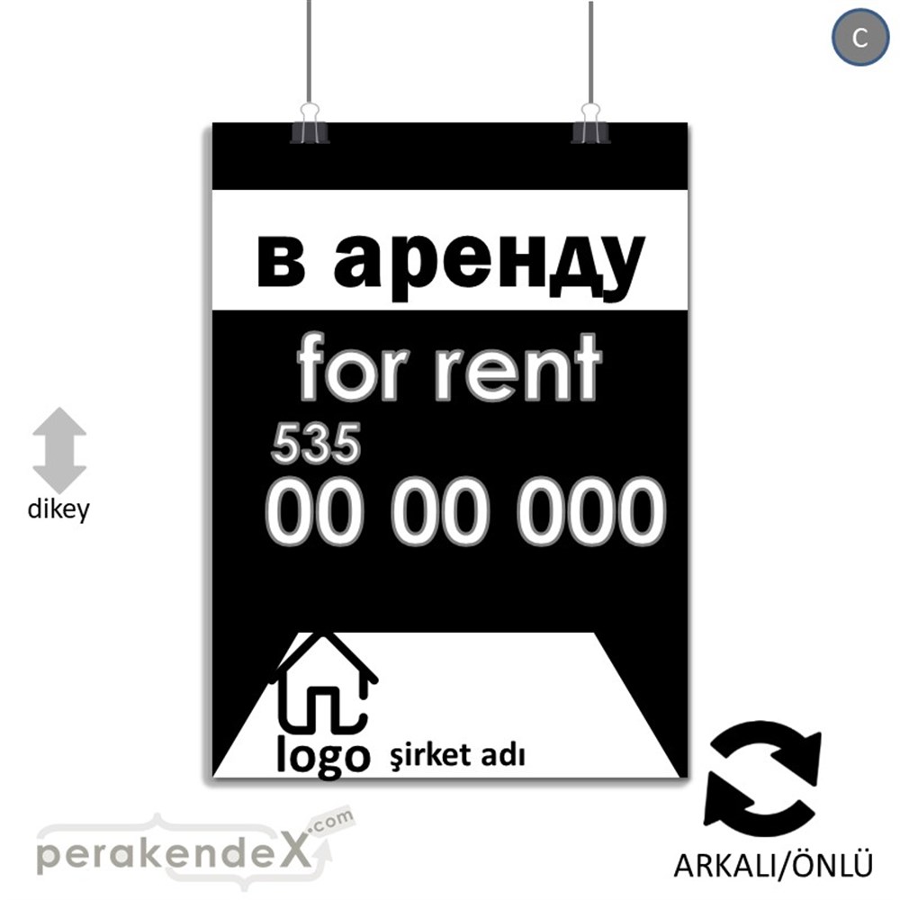 Rusça Kiralık Yazısı 003 SERT PLASTİK POSTER,  AFİŞ -dikdörtgen,çift yön baskısert plastik poster,  afiş