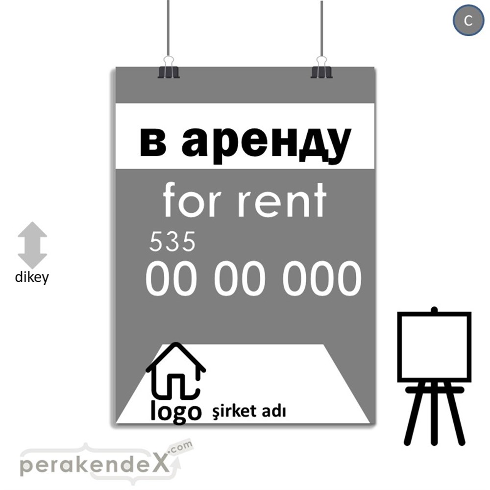 Rusça Kiralık Yazısı 003 SERT PLASTİK POSTER,  AFİŞ -dikdörtgen,tek yön baskısert plastik poster,  afiş