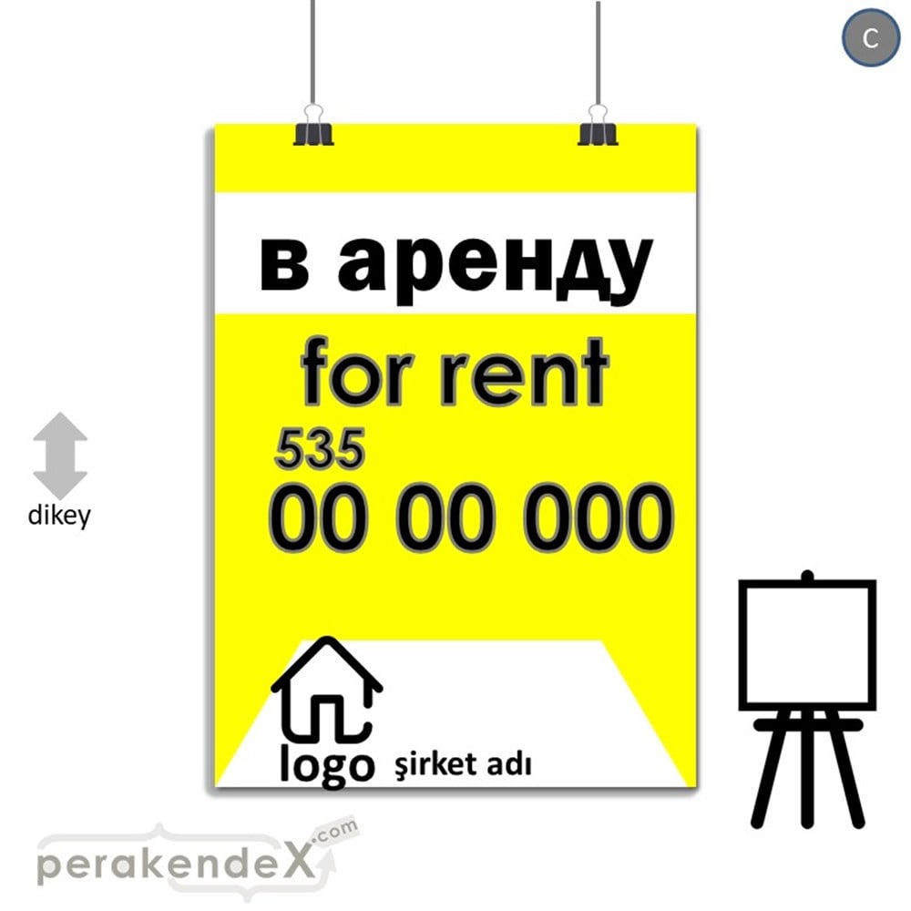 Rusça Kiralık Yazısı 003 SERT PLASTİK POSTER,  AFİŞ -dikdörtgen,tek yön baskısert plastik poster,  afiş