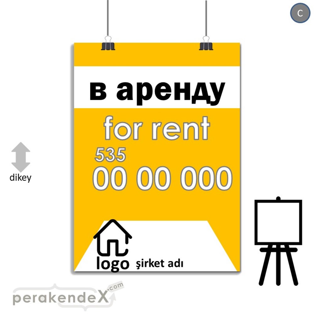 Rusça Kiralık Yazısı 003 SERT PLASTİK POSTER,  AFİŞ -dikdörtgen,tek yön baskısert plastik poster,  afiş