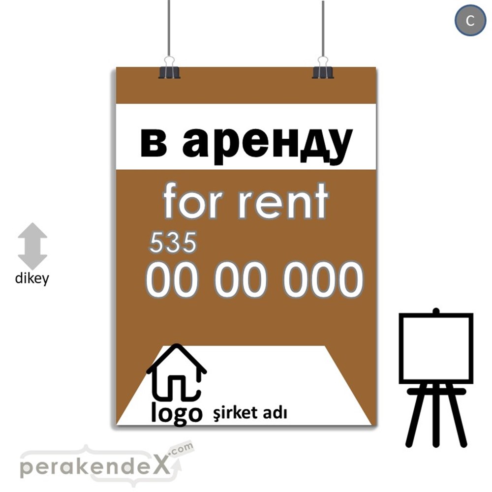 Rusça Kiralık Yazısı 003 SERT PLASTİK POSTER,  AFİŞ -dikdörtgen,tek yön baskısert plastik poster,  afiş