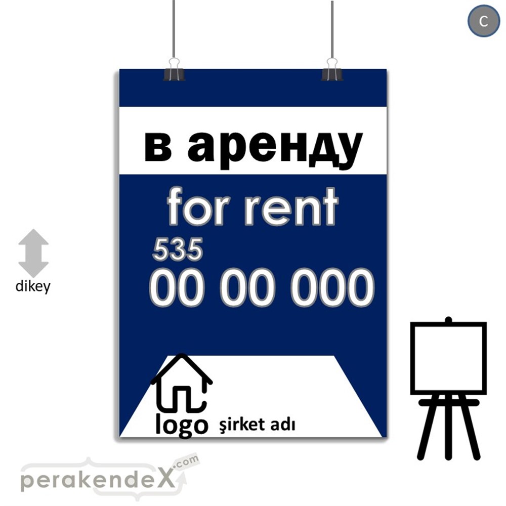 Rusça Kiralık Yazısı 003 SERT PLASTİK POSTER,  AFİŞ -dikdörtgen,tek yön baskısert plastik poster,  afiş