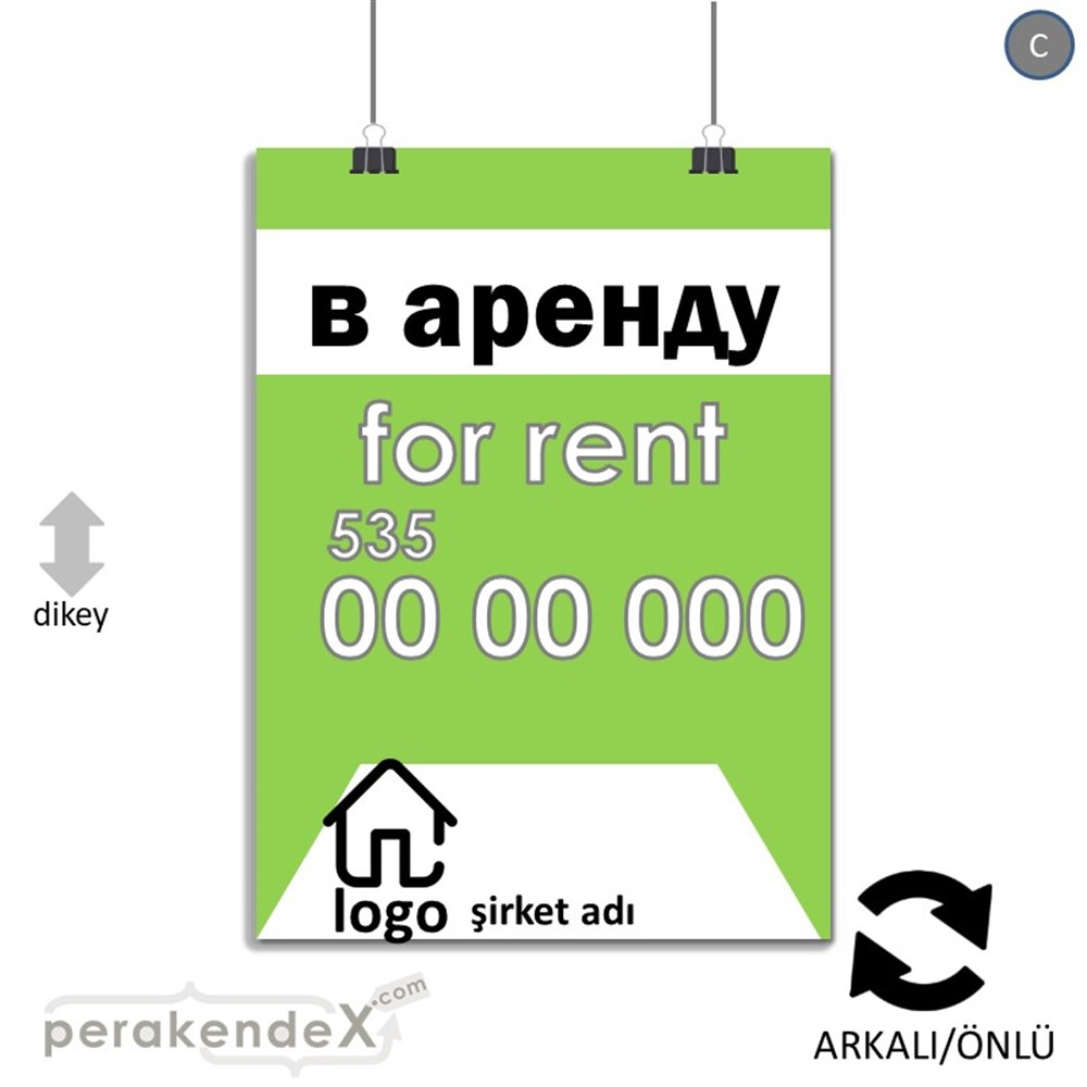 Rusça Kiralık Yazısı 003 SERT PLASTİK POSTER,  AFİŞ -dikdörtgen,çift yön baskısert plastik poster,  afiş