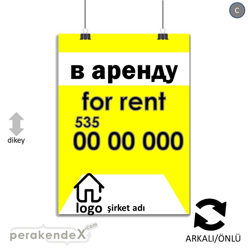 Rusça Kiralık Yazısı 003 SERT PLASTİK POSTER,  AFİŞ -dikdörtgen,çift yön baskısert plastik poster,  afiş