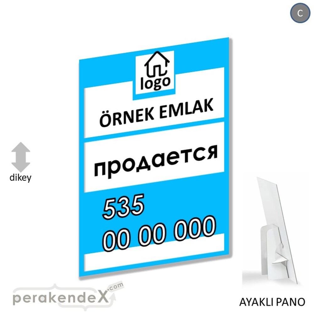 Rusça Satılık Yazısı 001 KARTON AYAKLI POSTER,  PANO -dikdörtgen,tek yön baskıkarton ayaklı poster,  pano