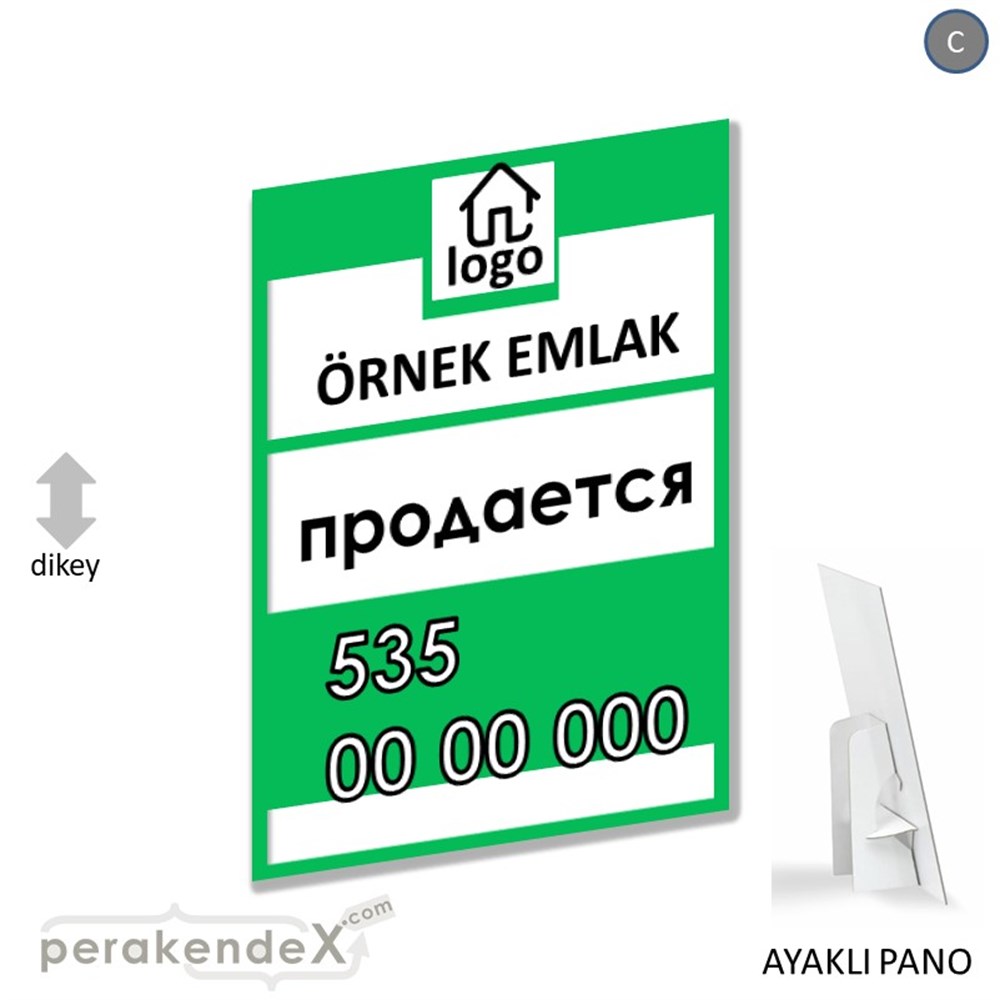 Rusça Satılık Yazısı 001 KARTON AYAKLI POSTER,  PANO -dikdörtgen,tek yön baskıkarton ayaklı poster,  pano