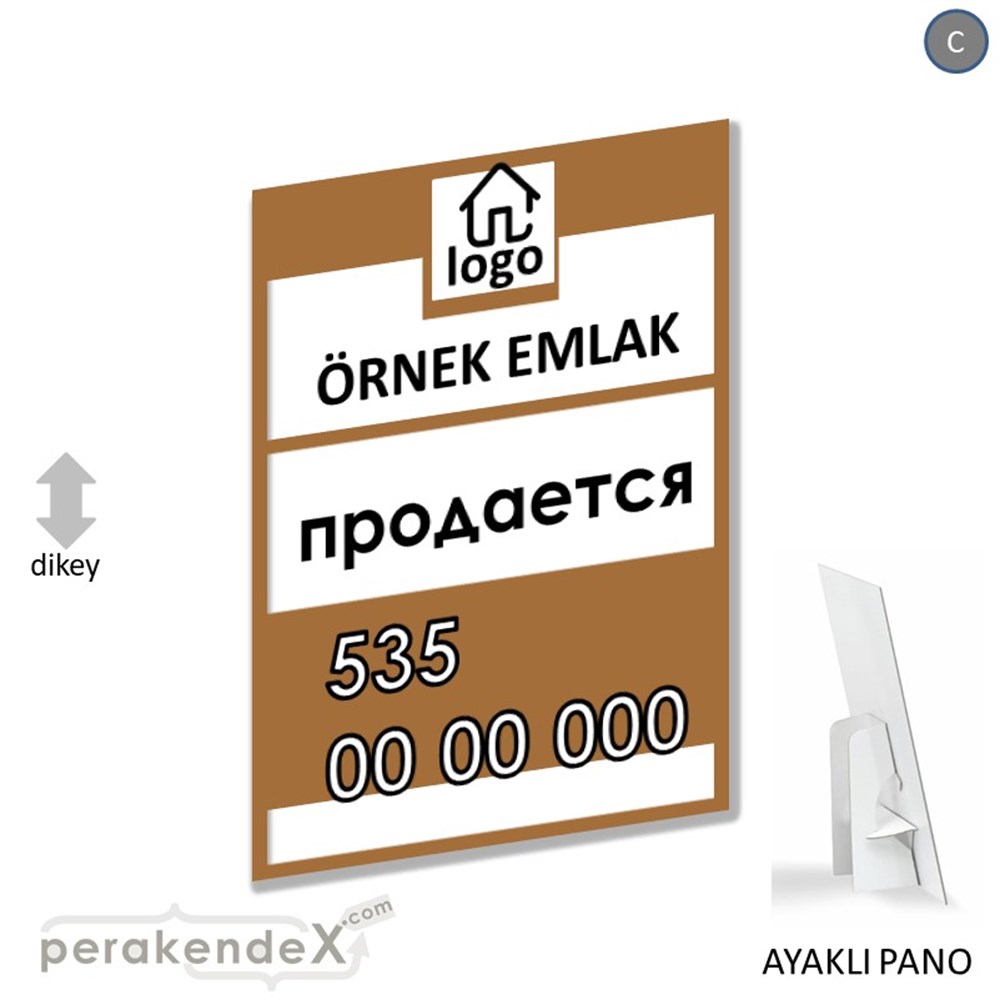Rusça Satılık Yazısı 001 KARTON AYAKLI POSTER,  PANO -dikdörtgen,tek yön baskıkarton ayaklı poster,  pano