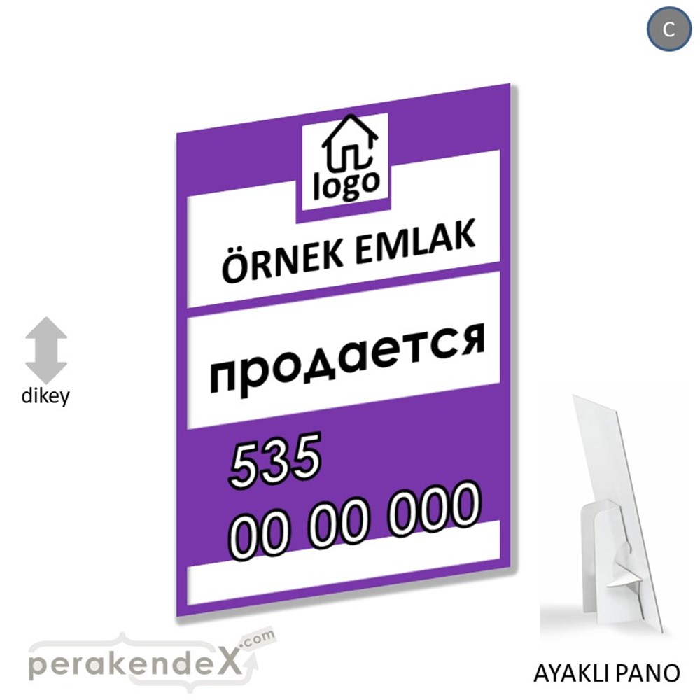 Rusça Satılık Yazısı 001 KARTON AYAKLI POSTER,  PANO -dikdörtgen,tek yön baskıkarton ayaklı poster,  pano