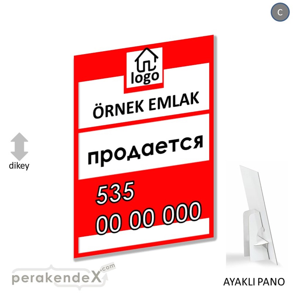 Rusça Satılık Yazısı 001 KARTON AYAKLI POSTER,  PANO -dikdörtgen,tek yön baskıkarton ayaklı poster,  pano