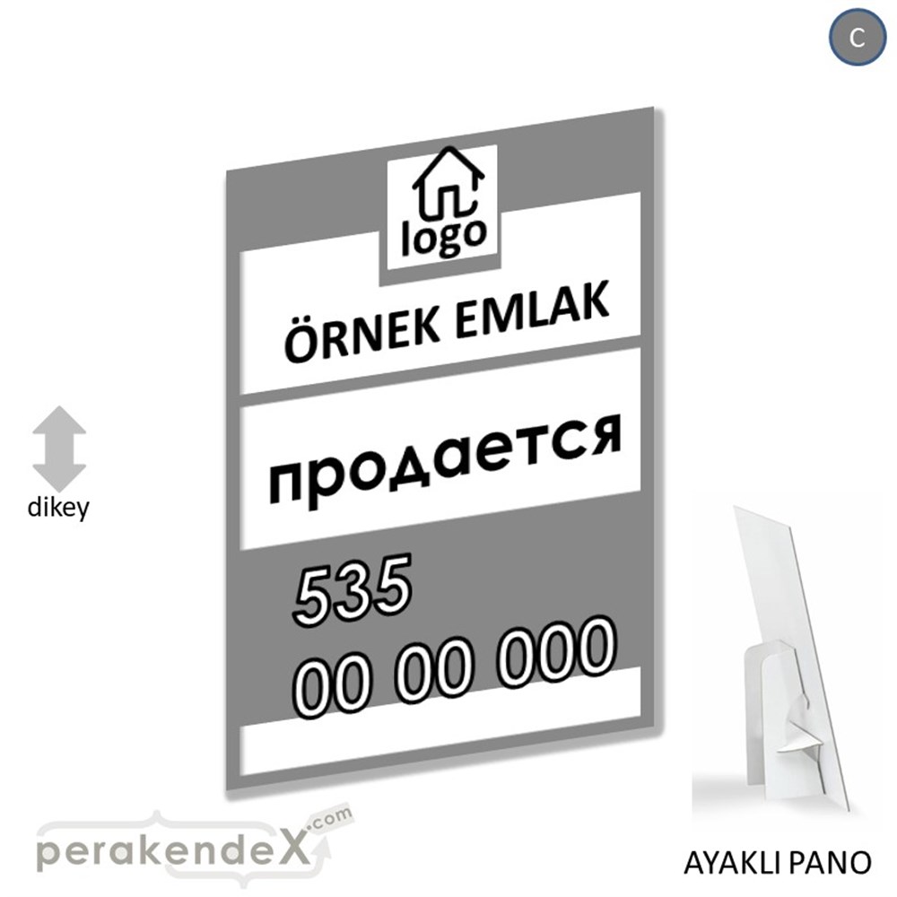Rusça Satılık Yazısı 001 KARTON AYAKLI POSTER,  PANO -dikdörtgen,tek yön baskıkarton ayaklı poster,  pano
