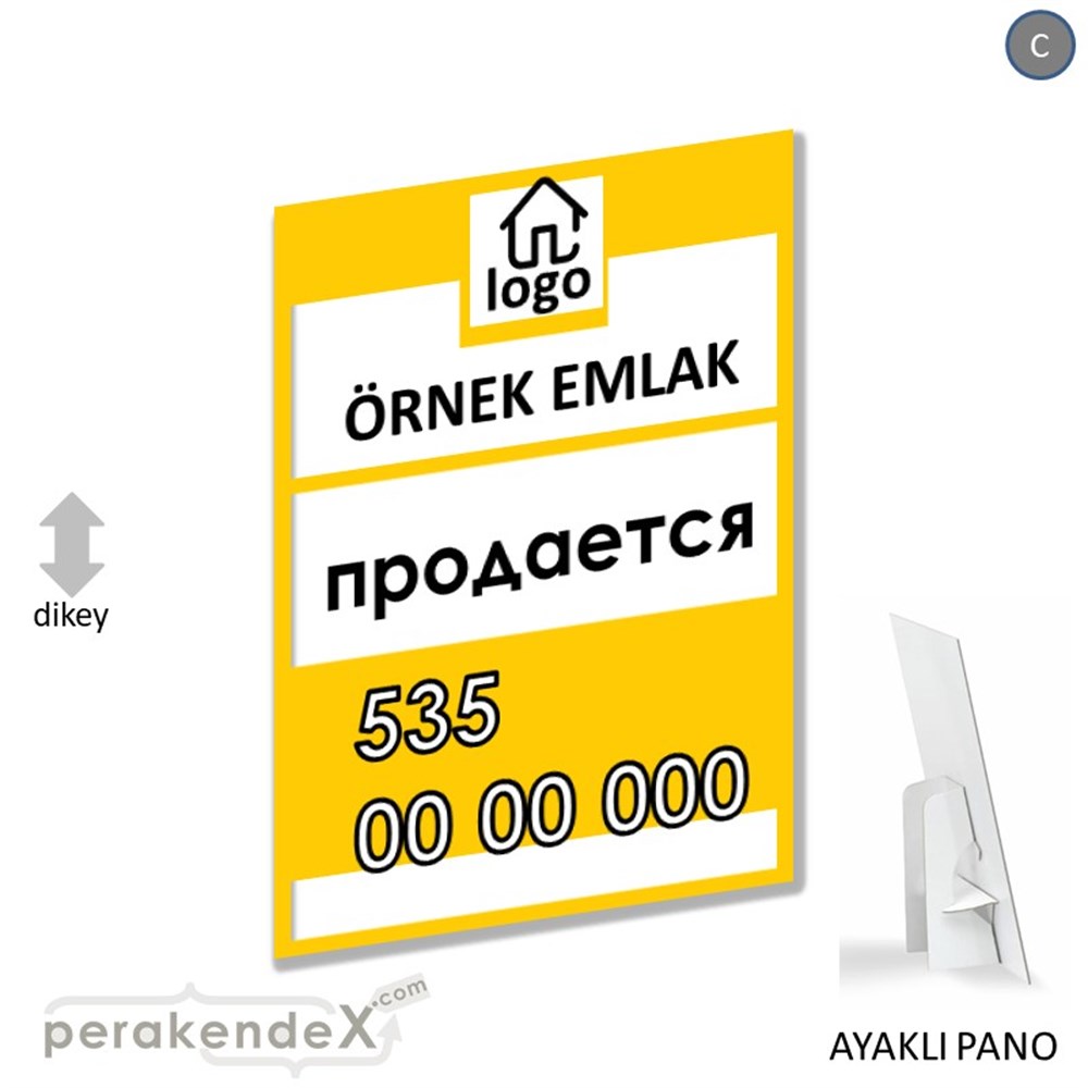 Rusça Satılık Yazısı 001 KARTON AYAKLI POSTER,  PANO -dikdörtgen,tek yön baskıkarton ayaklı poster,  pano
