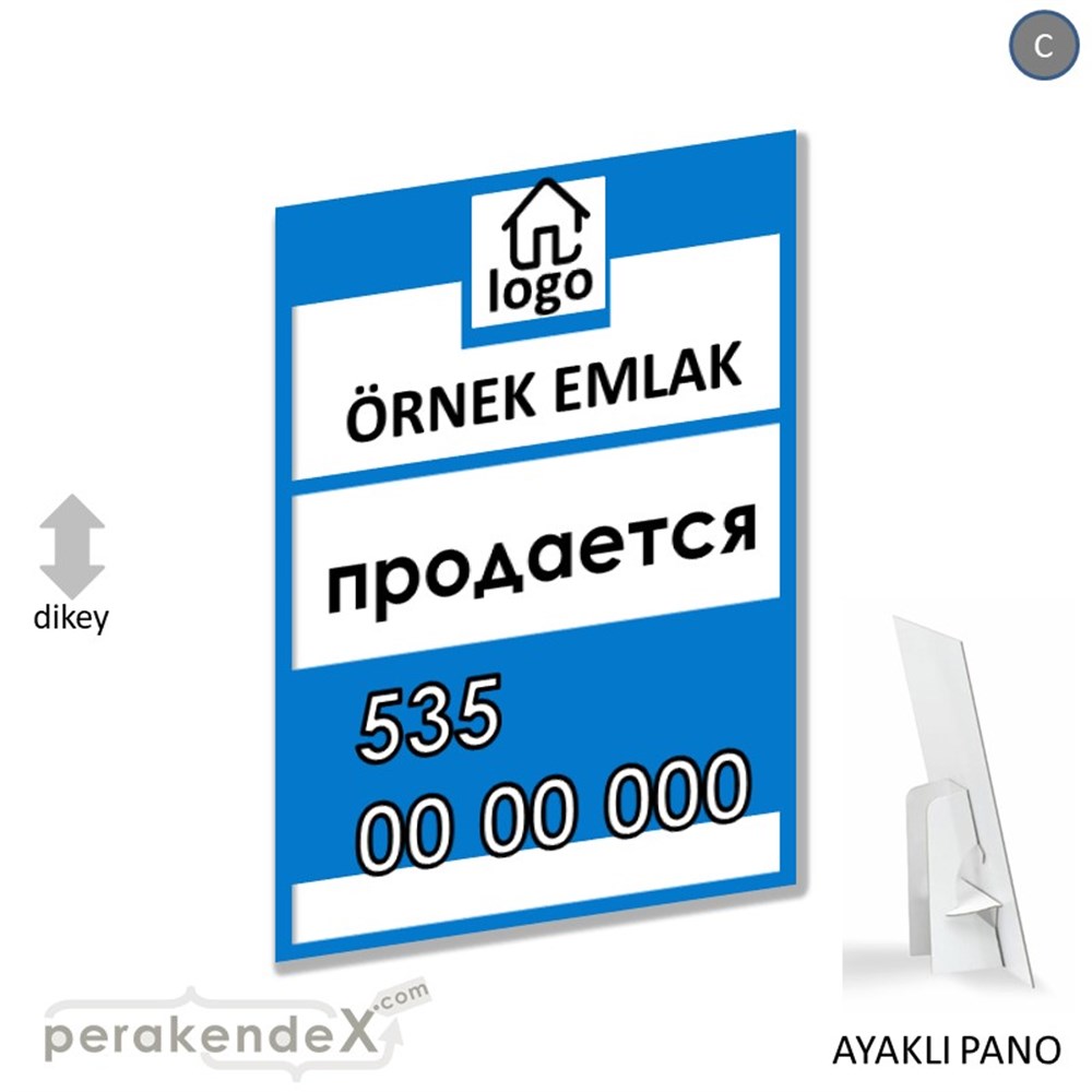 Rusça Satılık Yazısı 001 KARTON AYAKLI POSTER,  PANO -dikdörtgen,tek yön baskıkarton ayaklı poster,  pano