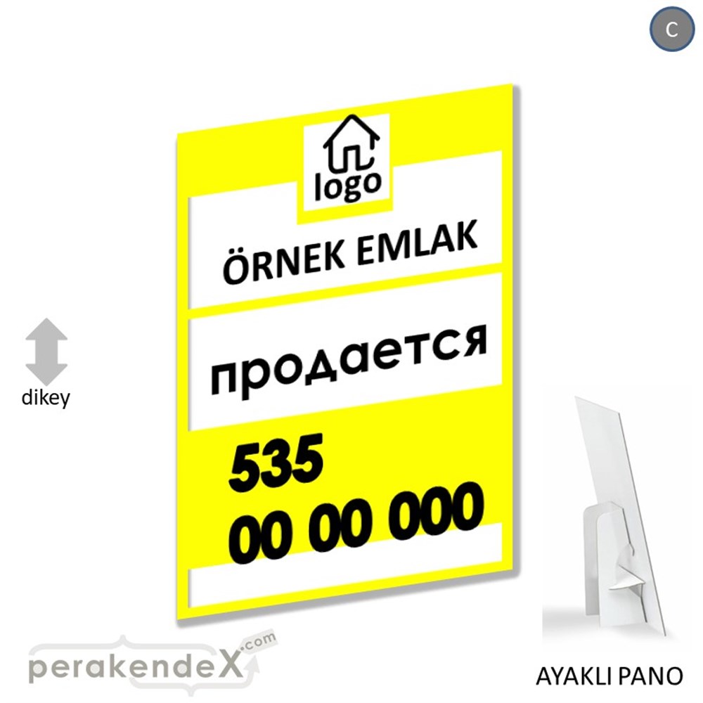 Rusça Satılık Yazısı 001 KARTON AYAKLI POSTER,  PANO -dikdörtgen,tek yön baskıkarton ayaklı poster,  pano