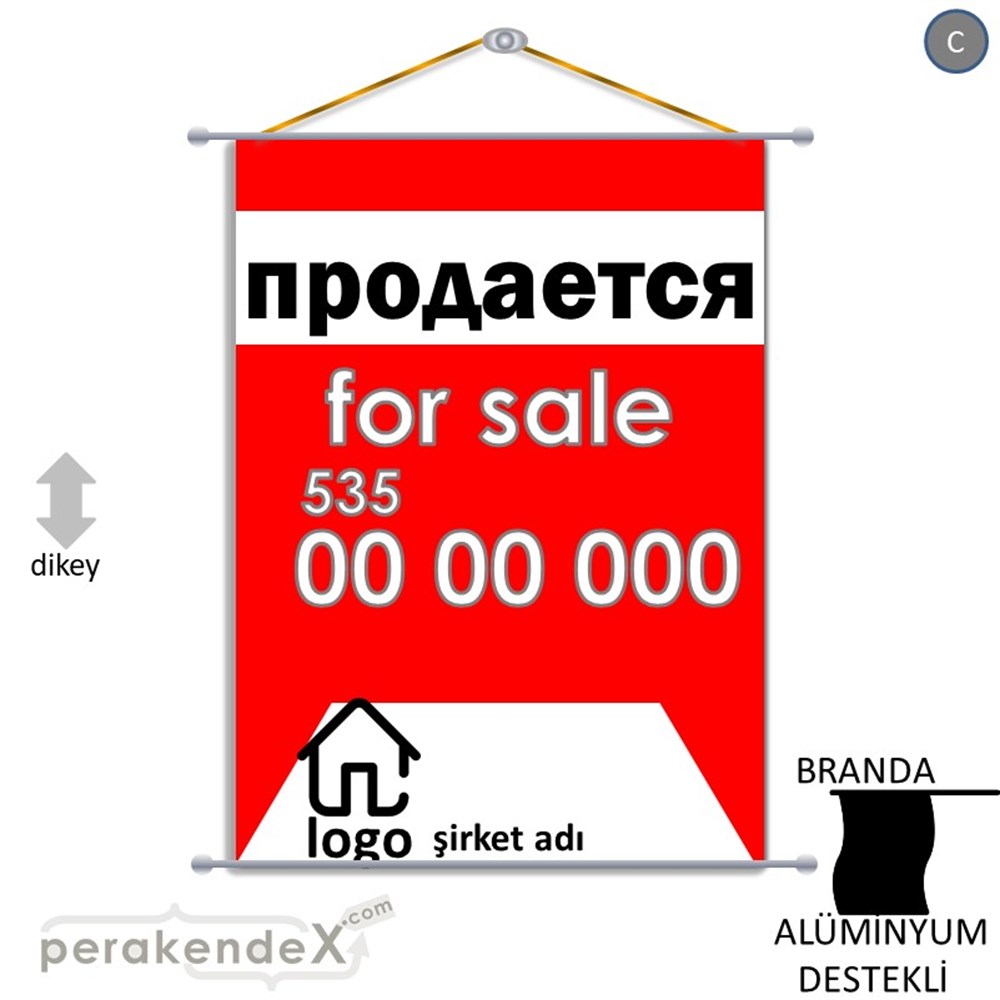 Rusça Satılık Yazısı 003 BRANDA POSTER,  AFİŞ -dikdörtgen,tek yön baskıbranda poster,  afiş