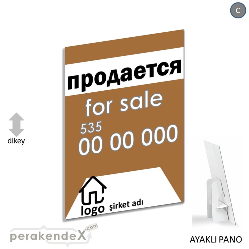 Rusça Satılık Yazısı 003 KARTON AYAKLI POSTER,  PANO -dikdörtgen,tek yön baskıkarton ayaklı poster,  pano