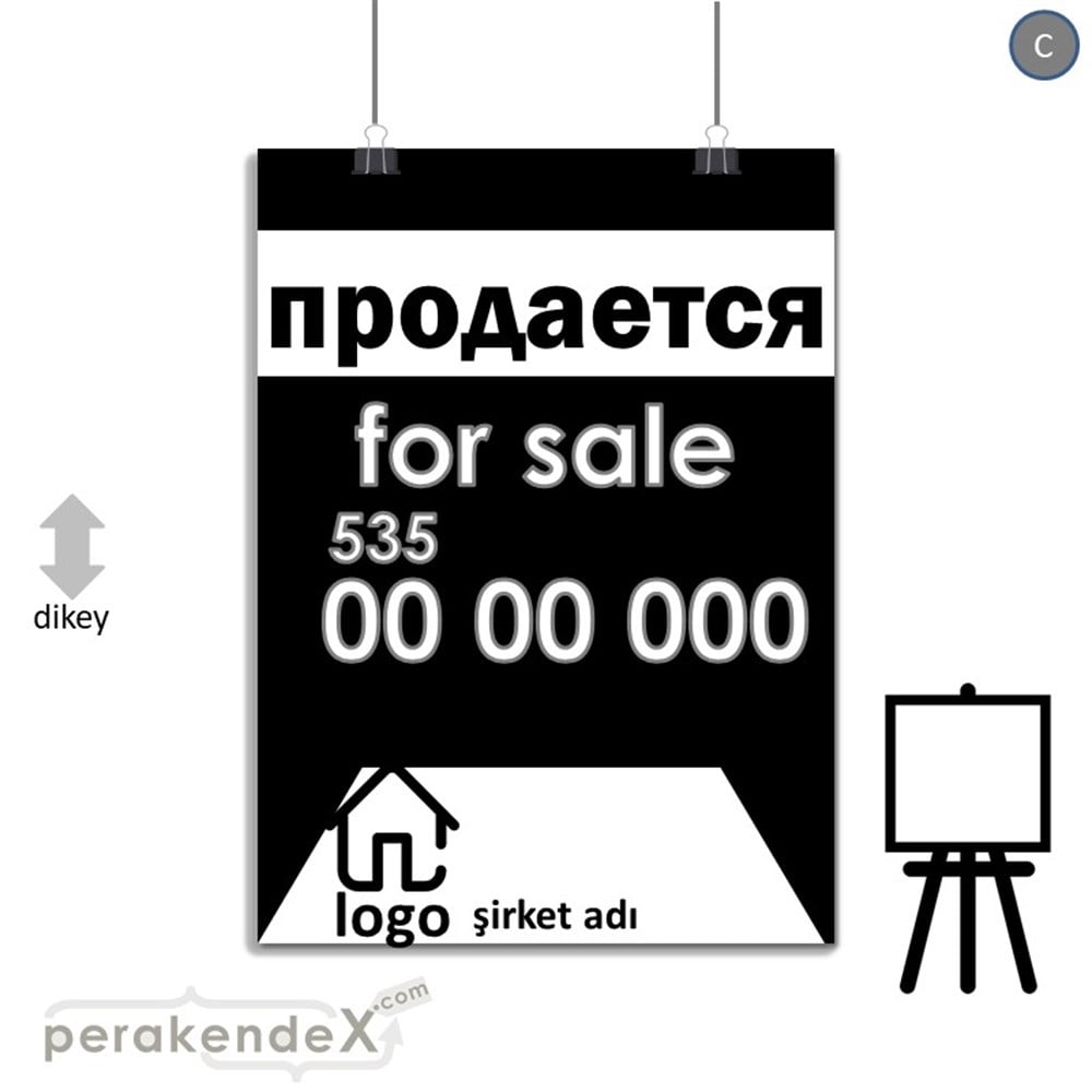 Rusça Satılık Yazısı 003 SERT PLASTİK POSTER,  AFİŞ -dikdörtgen,tek yön baskısert plastik poster,  afiş