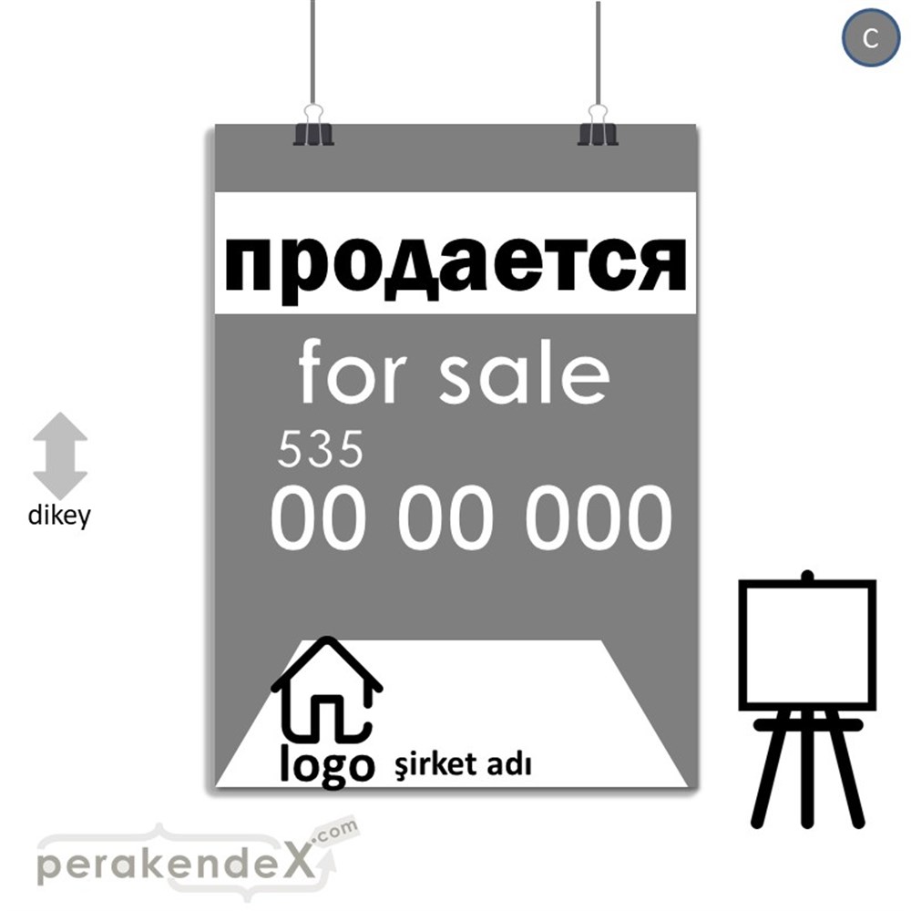 Rusça Satılık Yazısı 003 SERT PLASTİK POSTER,  AFİŞ -dikdörtgen,tek yön baskısert plastik poster,  afiş