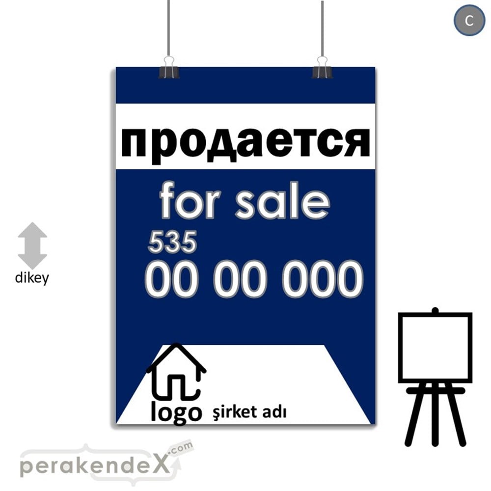Rusça Satılık Yazısı 003 SERT PLASTİK POSTER,  AFİŞ -dikdörtgen,tek yön baskısert plastik poster,  afiş