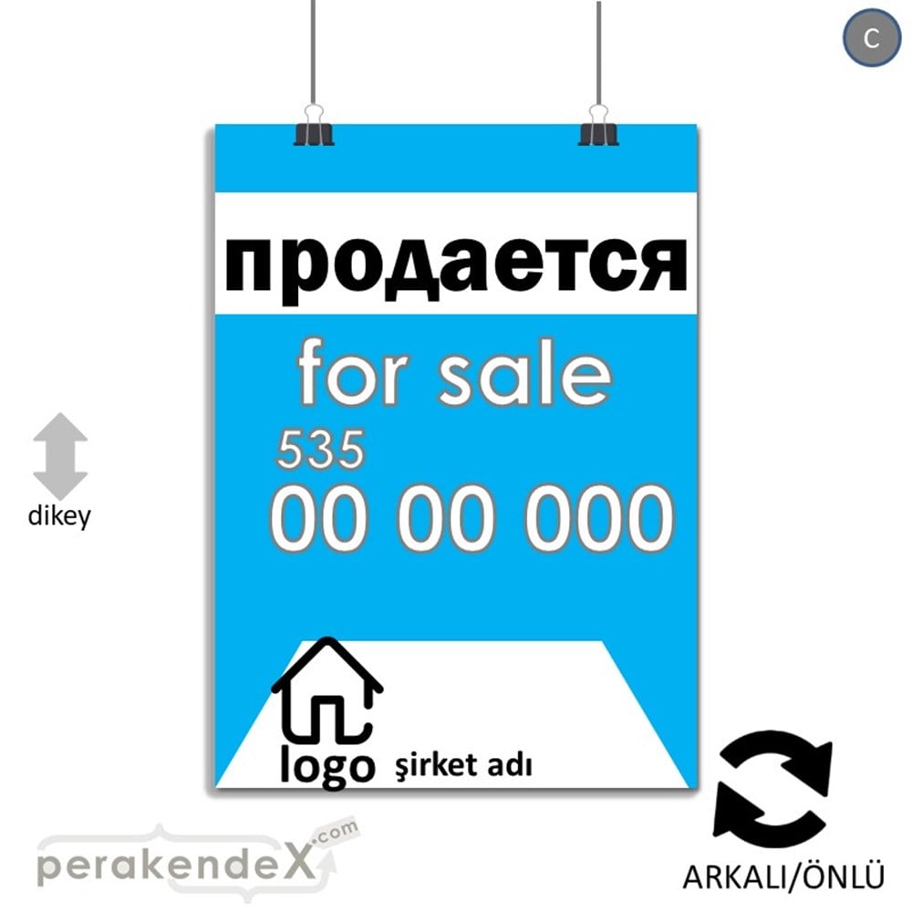 Rusça Satılık Yazısı 003 SERT PLASTİK POSTER,  AFİŞ -dikdörtgen,çift yön baskısert plastik poster,  afiş