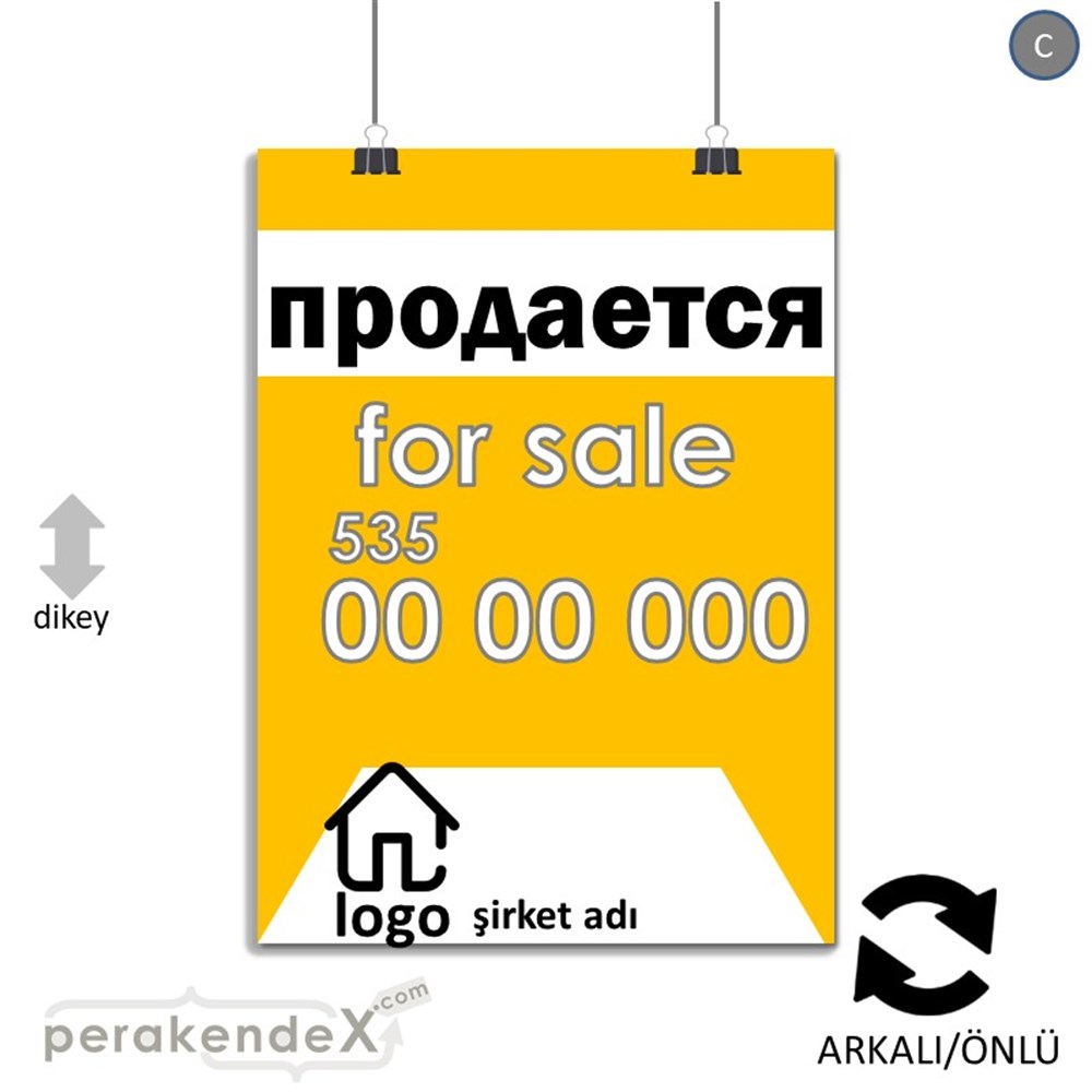 Rusça Satılık Yazısı 003 SERT PLASTİK POSTER,  AFİŞ -dikdörtgen,çift yön baskısert plastik poster,  afiş