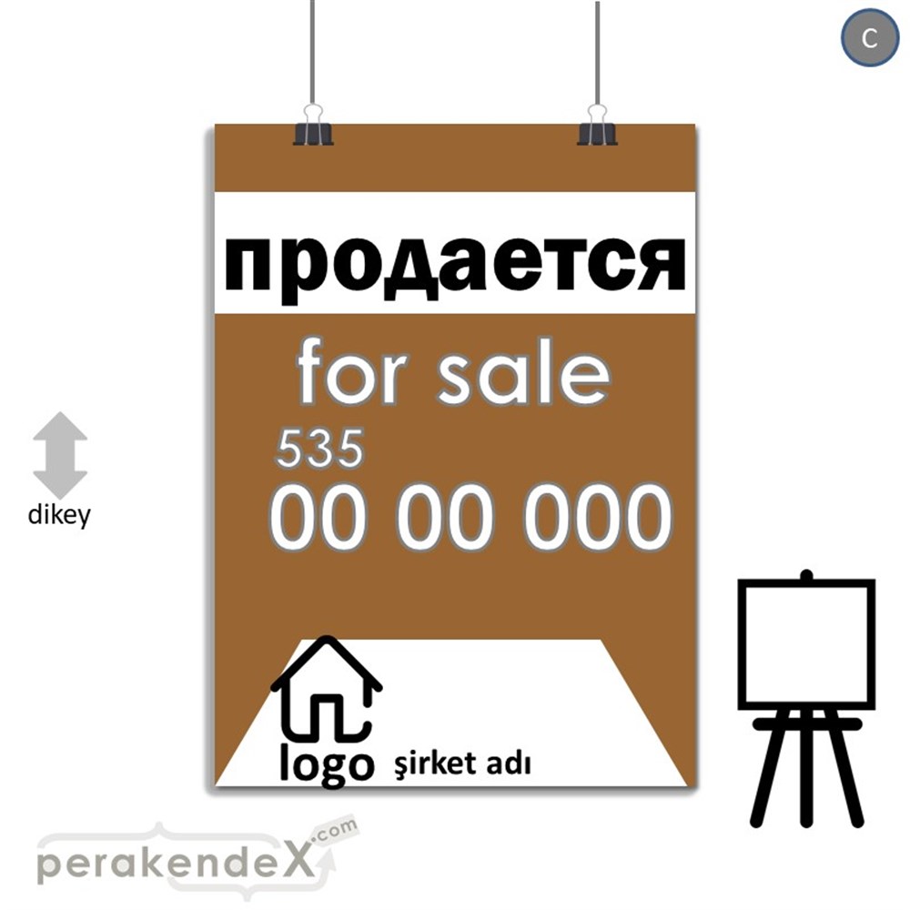Rusça Satılık Yazısı 003 SERT PLASTİK POSTER,  AFİŞ -dikdörtgen,tek yön baskısert plastik poster,  afiş
