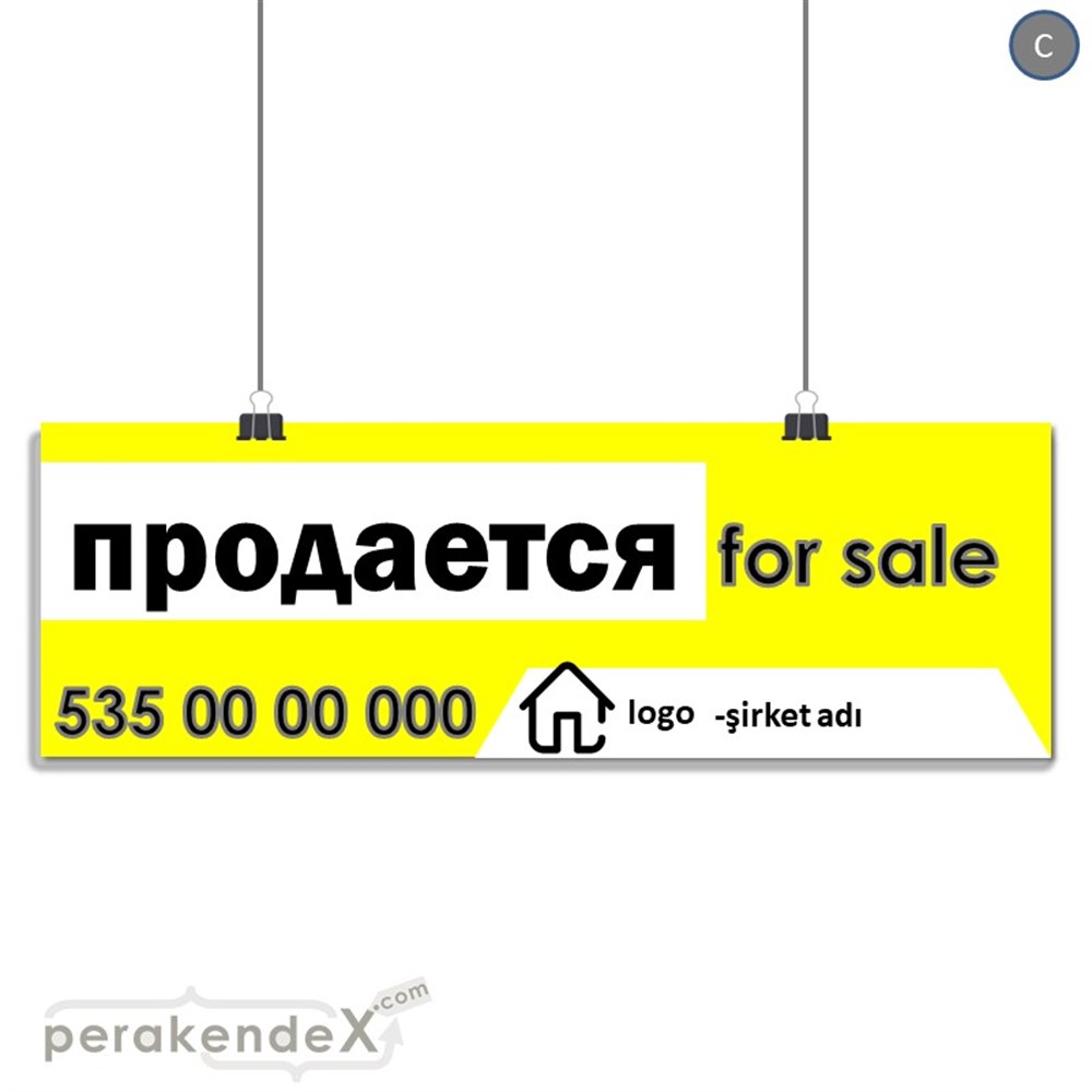 Rusça Satılık Yazısı 003 SERT PLASTİK POSTER,  AFİŞ (BANNER) -dikdörtgen,tek yön baskısert plastik poster,  afiş