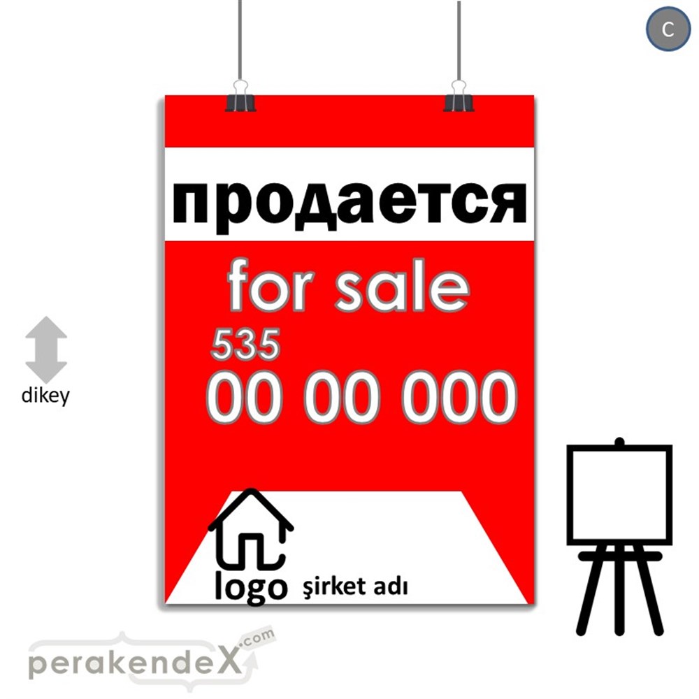 Rusça Satılık Yazısı 003 SERT PLASTİK POSTER,  AFİŞ -dikdörtgen,tek yön baskısert plastik poster,  afiş