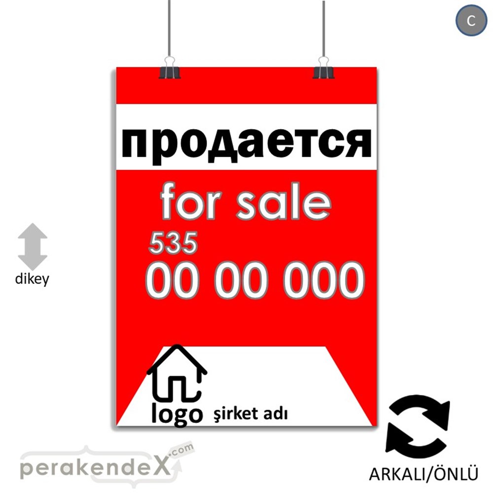 Rusça Satılık Yazısı 003 SERT PLASTİK POSTER,  AFİŞ -dikdörtgen,çift yön baskısert plastik poster,  afiş