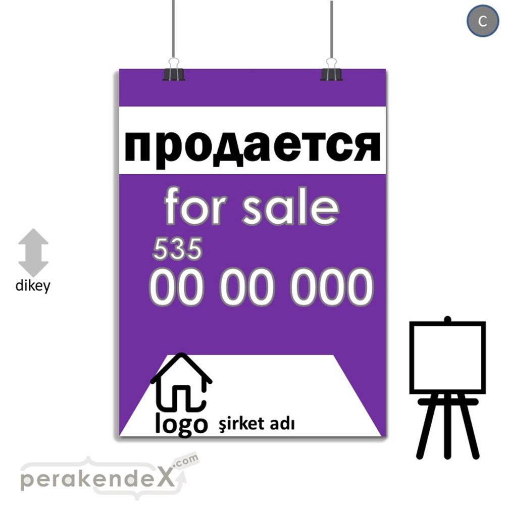 Rusça Satılık Yazısı 003 SERT PLASTİK POSTER,  AFİŞ -dikdörtgen,tek yön baskısert plastik poster,  afiş