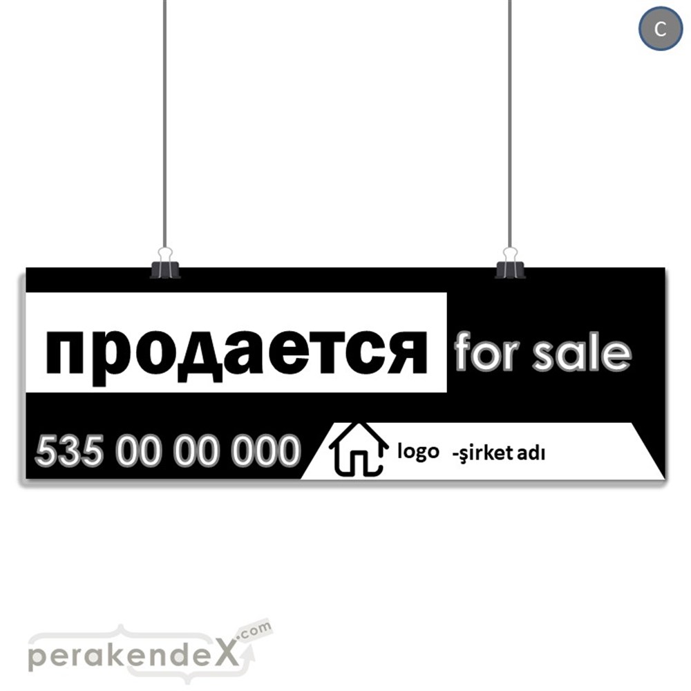 Rusça Satılık Yazısı 003 SERT PLASTİK POSTER,  AFİŞ (BANNER) -dikdörtgen,tek yön baskısert plastik poster,  afiş