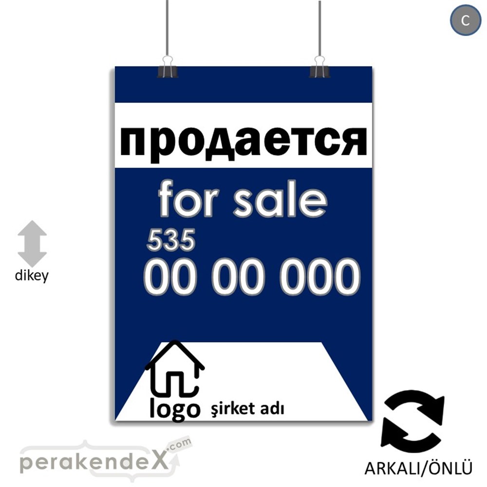 Rusça Satılık Yazısı 003 SERT PLASTİK POSTER,  AFİŞ -dikdörtgen,çift yön baskısert plastik poster,  afiş