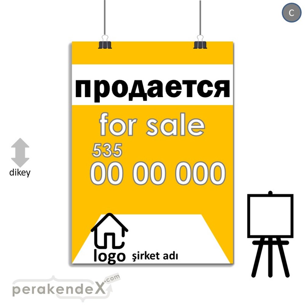 Rusça Satılık Yazısı 003 SERT PLASTİK POSTER,  AFİŞ -dikdörtgen,tek yön baskısert plastik poster,  afiş