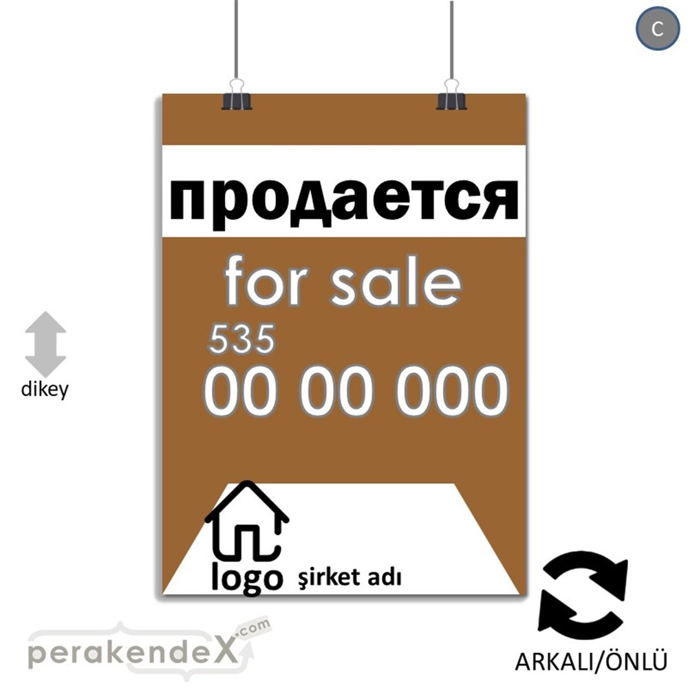 Rusça Satılık Yazısı 003 SERT PLASTİK POSTER,  AFİŞ -dikdörtgen,çift yön baskısert plastik poster,  afiş