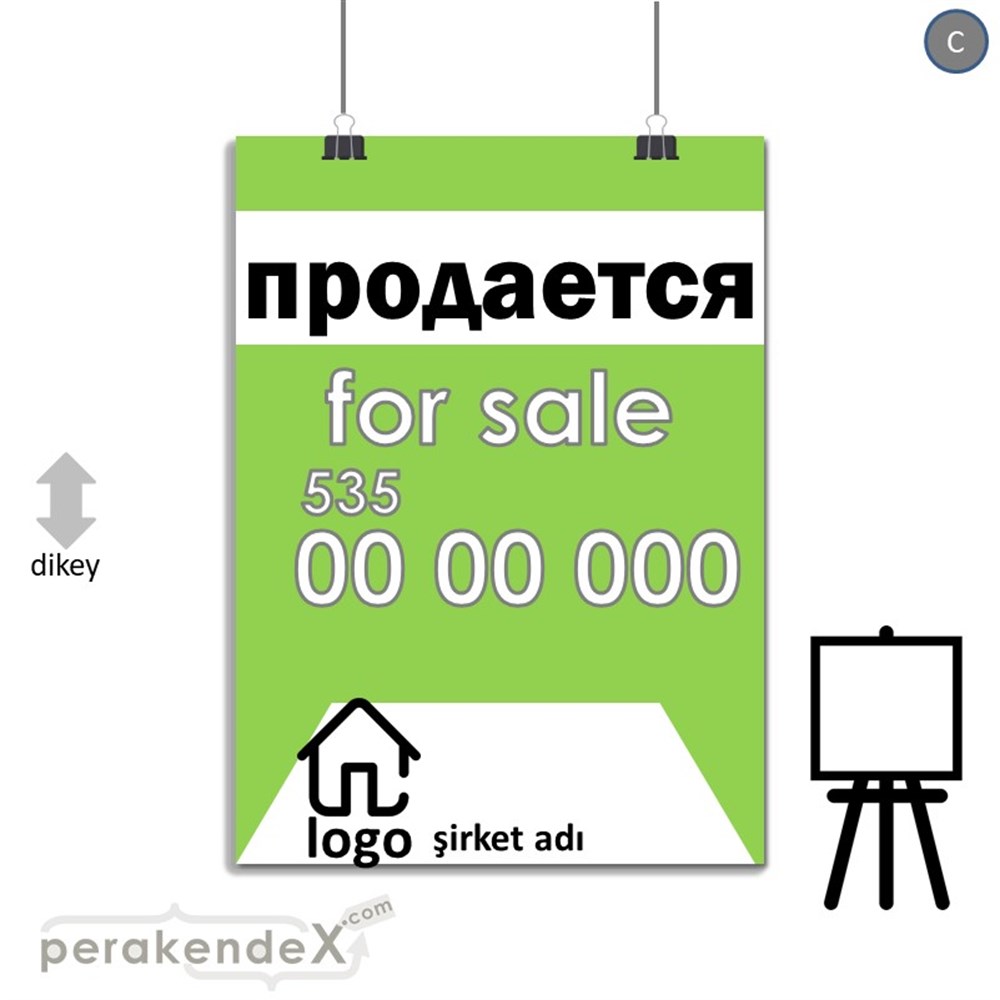Rusça Satılık Yazısı 003 SERT PLASTİK POSTER,  AFİŞ -dikdörtgen,tek yön baskısert plastik poster,  afiş