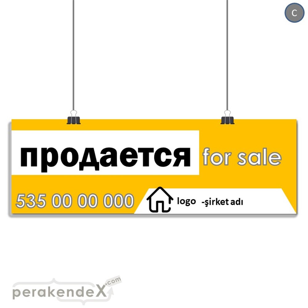 Rusça Satılık Yazısı 003 SERT PLASTİK POSTER,  AFİŞ (BANNER) -dikdörtgen,tek yön baskısert plastik poster,  afiş