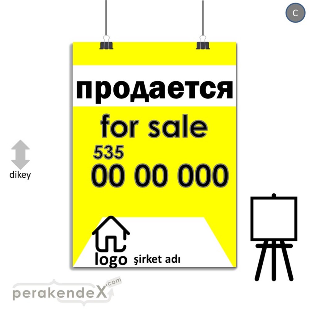 Rusça Satılık Yazısı 003 SERT PLASTİK POSTER,  AFİŞ -dikdörtgen,tek yön baskısert plastik poster,  afiş