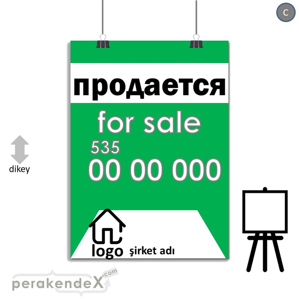 Rusça Satılık Yazısı 003 SERT PLASTİK POSTER,  AFİŞ -dikdörtgen,tek yön baskısert plastik poster,  afiş
