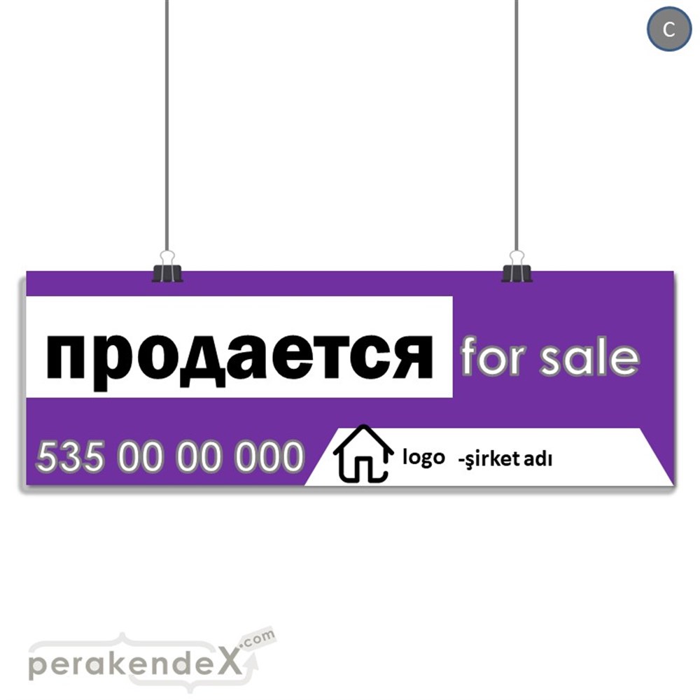 Rusça Satılık Yazısı 003 SERT PLASTİK POSTER,  AFİŞ (BANNER) -dikdörtgen,tek yön baskısert plastik poster,  afiş