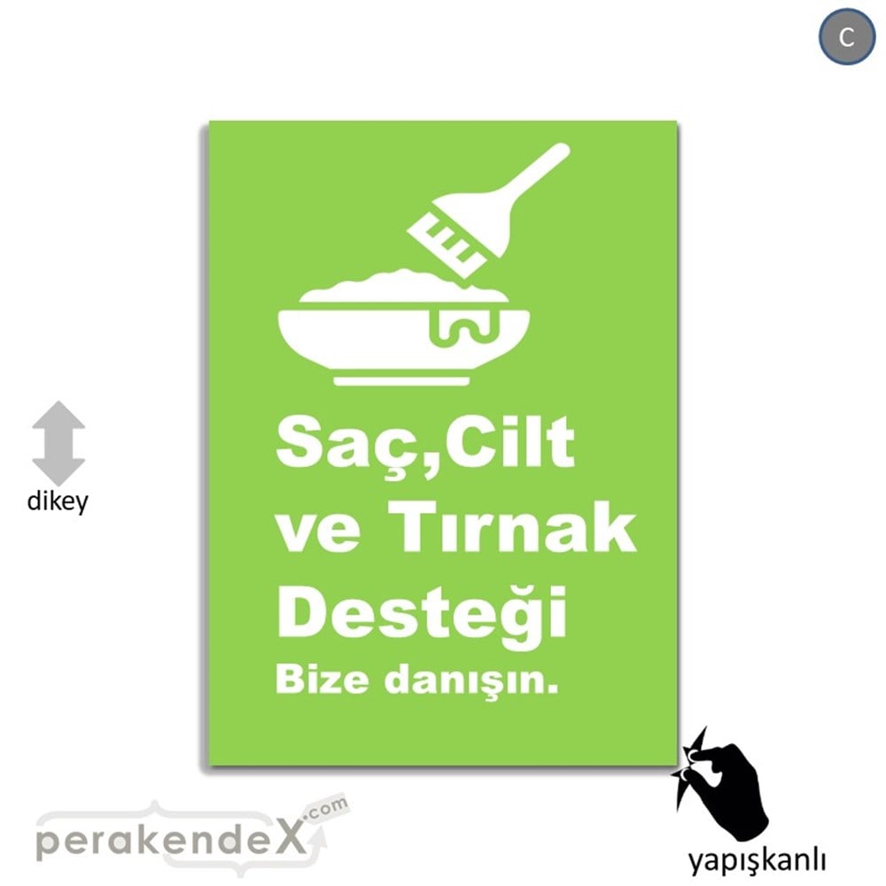 Saç,Cilt Ve Tırnak Desteği VİTRİN - CAM FOLYO,  VİNİL -dikdörtgen,tek yön baskıvitrin - cam folyo,  vinil