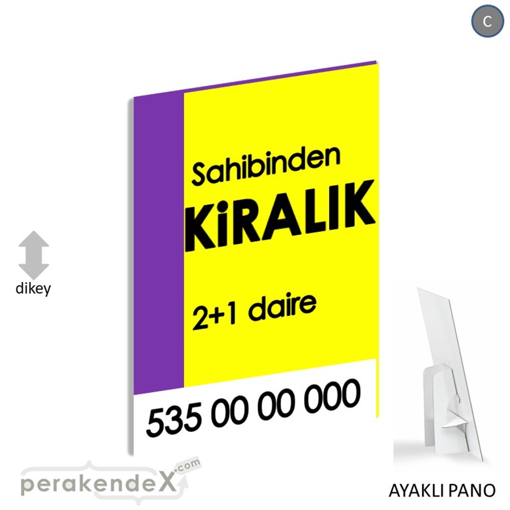 Sahibinden Kiralık Yazısı 006 KARTON AYAKLI POSTER,  PANO -dikdörtgen,tek yön baskıkarton ayaklı poster,  pano