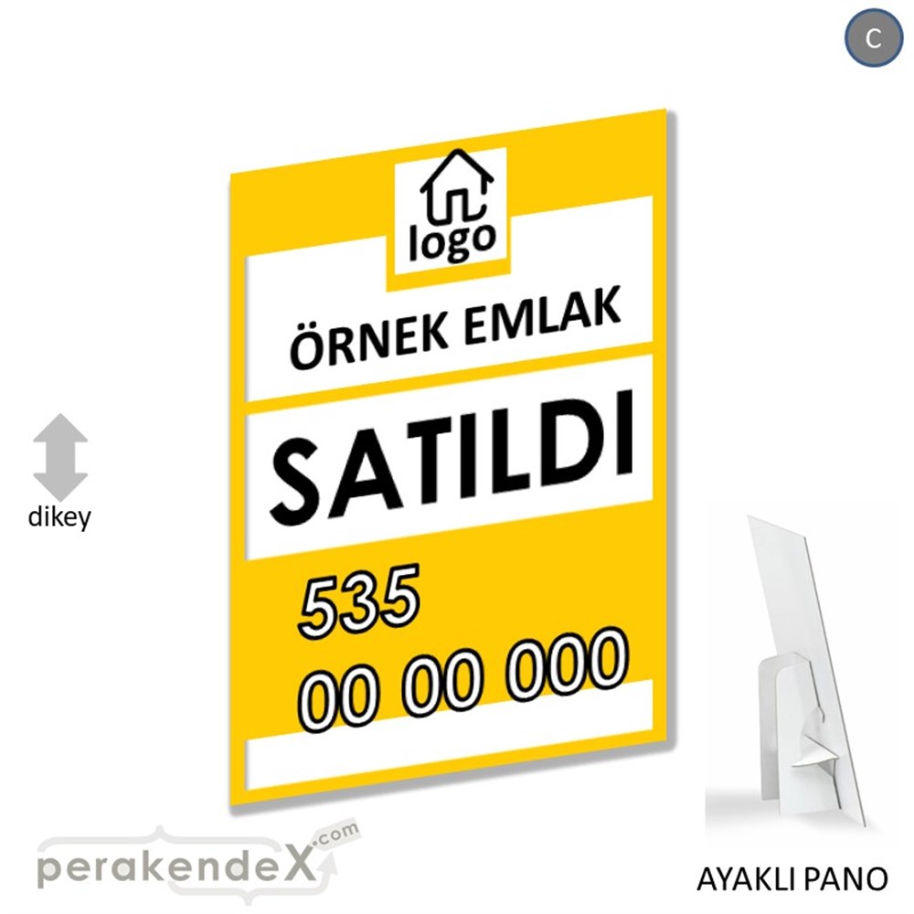Satıldı Yazısı 001 KARTON AYAKLI POSTER,  PANO -dikdörtgen,tek yön baskıkarton ayaklı poster,  pano