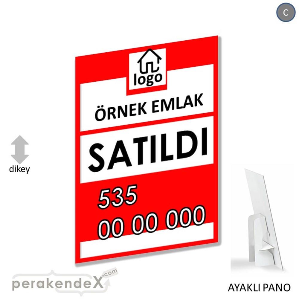 Satıldı Yazısı 001 KARTON AYAKLI POSTER,  PANO -dikdörtgen,tek yön baskıkarton ayaklı poster,  pano