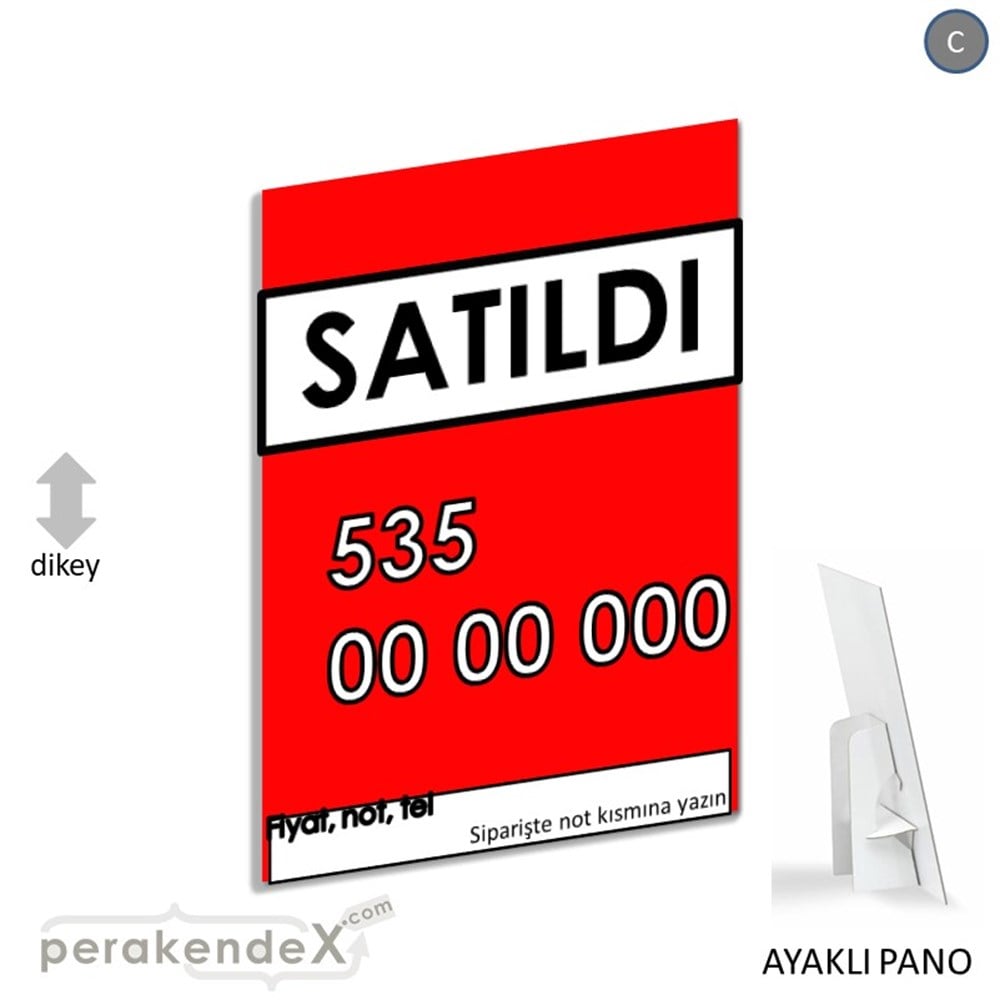 Satıldı Yazısı 005 KARTON AYAKLI POSTER,  PANO -dikdörtgen,tek yön baskıkarton ayaklı poster,  pano