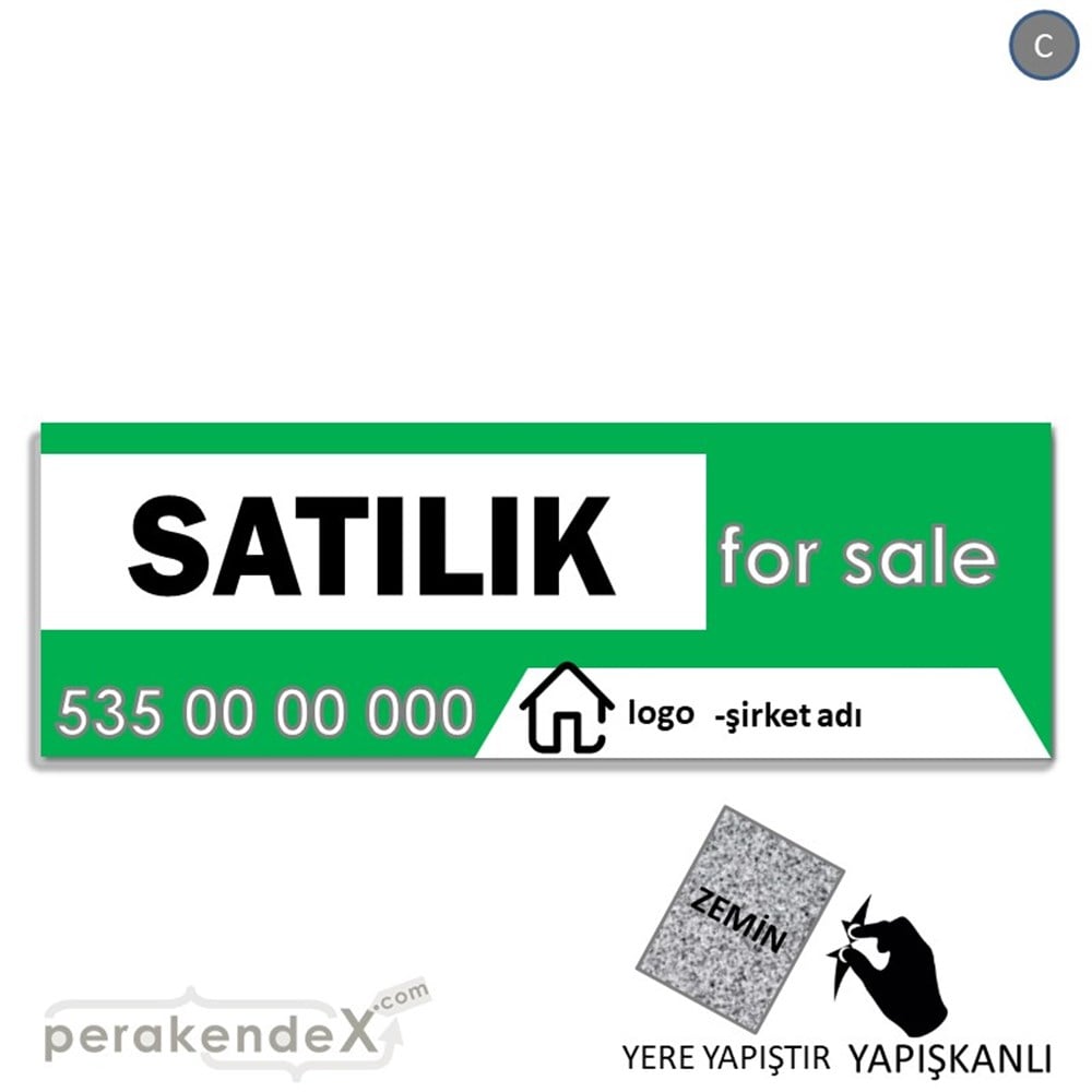 Satılık Yazısı 003 YER - ZEMİN FOLYO,  VİNİL (BANNER) -dikdörtgen,tek yön baskıyer - zemin folyo,  vinil
