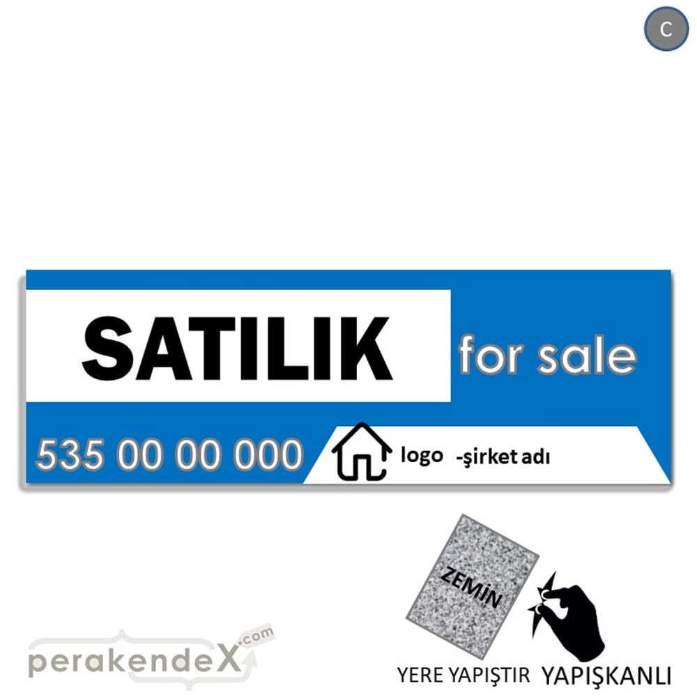 Satılık Yazısı 003 YER - ZEMİN FOLYO,  VİNİL (BANNER) -dikdörtgen,tek yön baskıyer - zemin folyo,  vinil